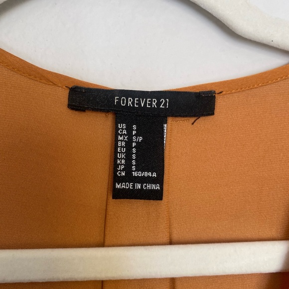Orange Faux Silk Forever 21 Flowy Long Sleeve Dress - Size Small - Picture 4 of 5